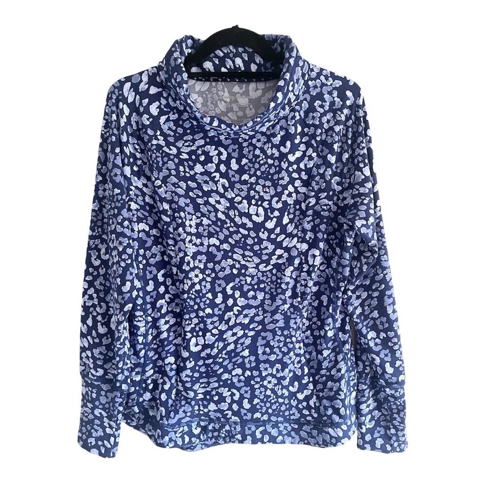 Tommy Bahama Island Zone Blue Top Womens XS Long Sleeves Turtle High Cowl Neck